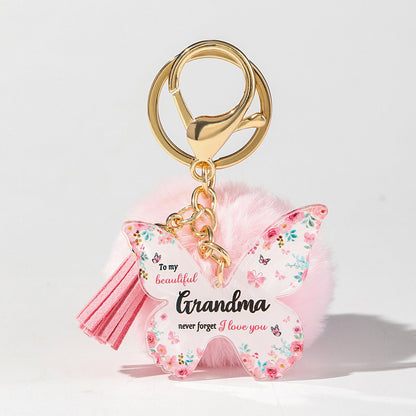 Floral Butterfly Keychain Unique Plush Pom Poms