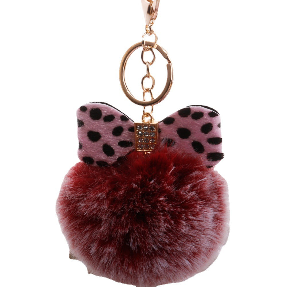 Plush Leopard Diamond Bow Keychain