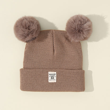 Wholesale acrylic autumn winter solid color woolen kids double ball hat