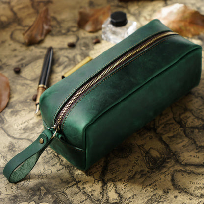 Header Cowhide Square Retro Mad Horse Leather Zipper Pens