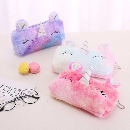 Cute Radium Seven Plush Colored Unicorn Large Capacity Pen Bags