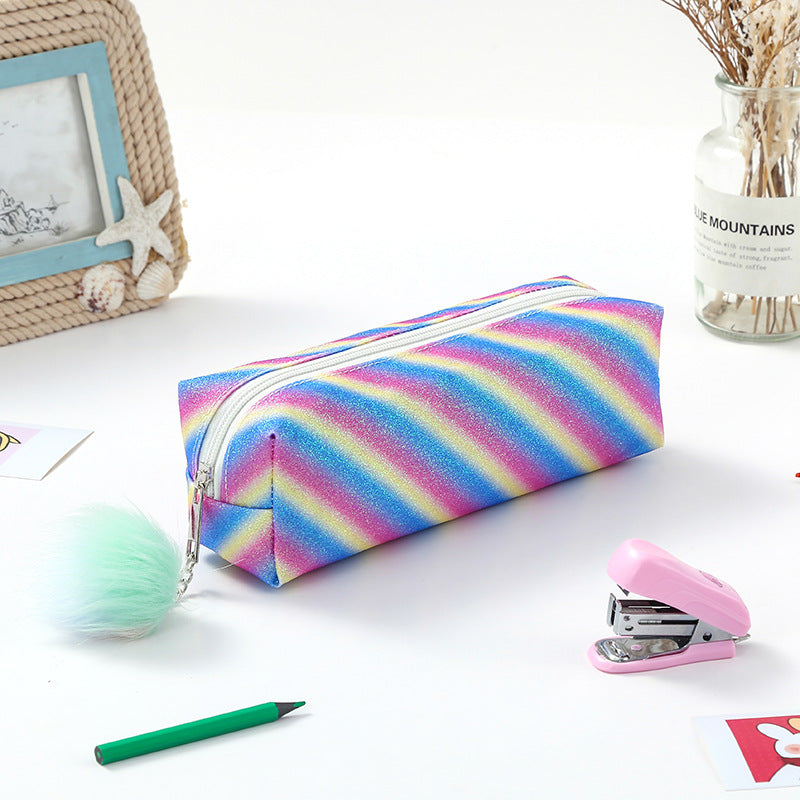 Rainbow Glitter Polyester Pencil Case