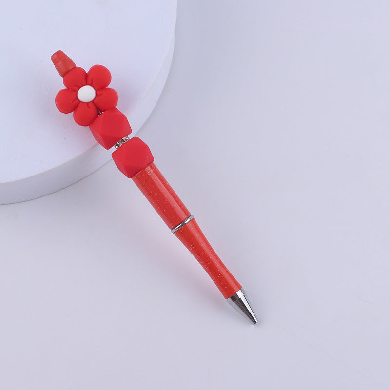 Beadable Pens Handmade Flower Silicone Beaded Ballpoint Pen