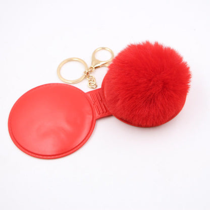 Small Mirror Hair Ball Bag Alloy Keychain
