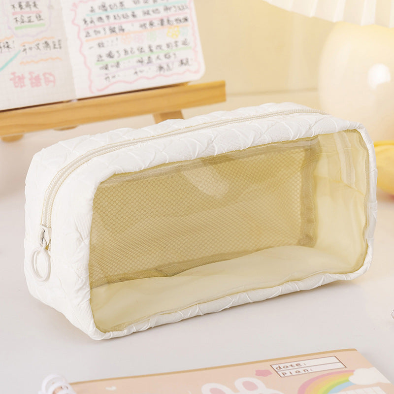 Polyester PU Large Capacity Transparent Pencil Case