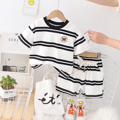 Boys Summer Casual Short Sleeved Shorts Cotton Set