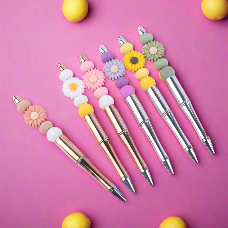 Beadable Pens Handmade Daisy Silicone Beaded Ballpoint Pen