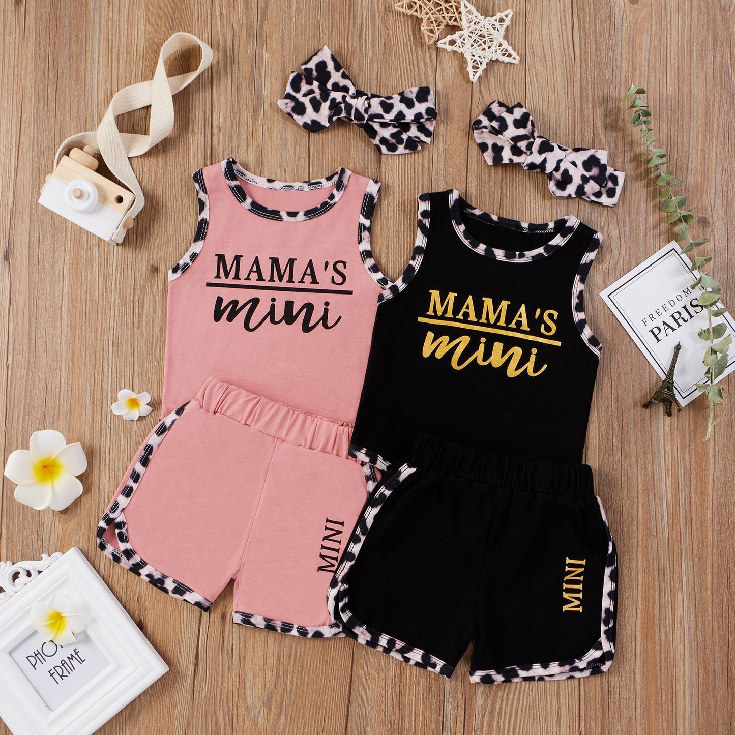 Leopard Cotton Vest Shorts Hair Accessories 3-Piece Set Clothes