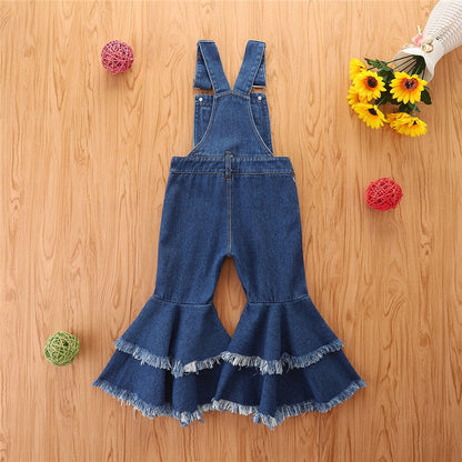 Polyester Children's Fashion Suspender Denim Flare Pants