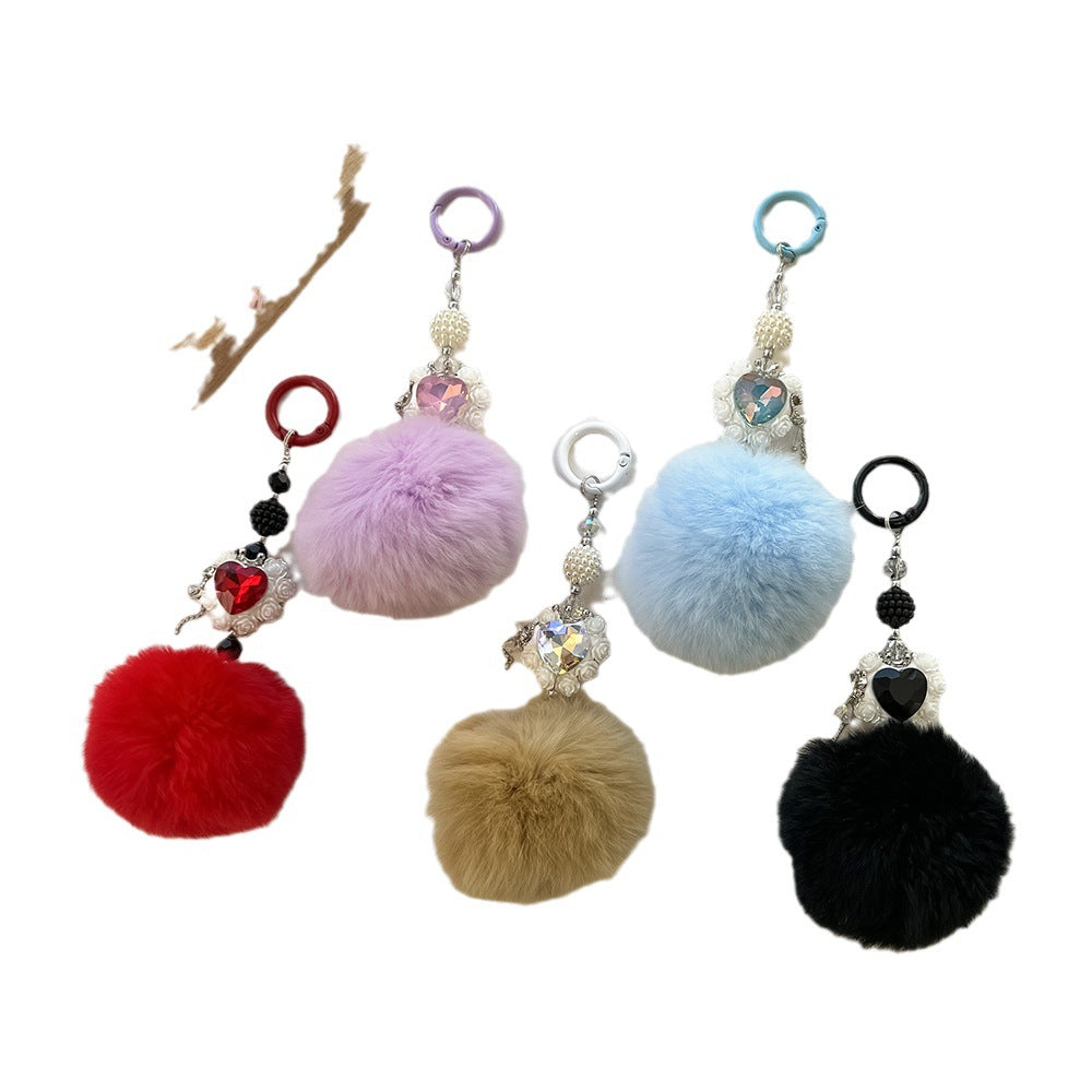 Hair Ball Heart-shaped Rose Diamond Ball Keychain