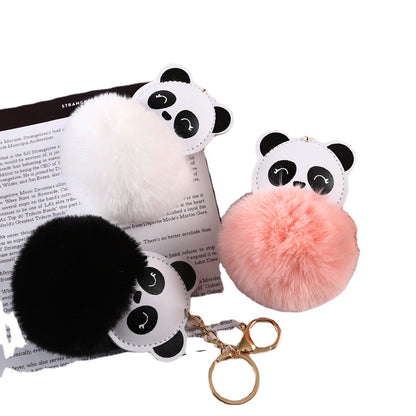 Cartoon Panda Fur Ball Alloy Keychain