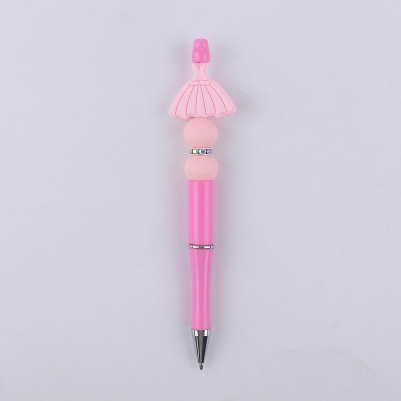 Pink Girls Silicone Beads Beaded Ballpoint Pen