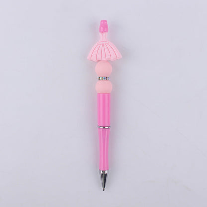 Pink Girls Silicone Beads Beaded Ballpoint Pen