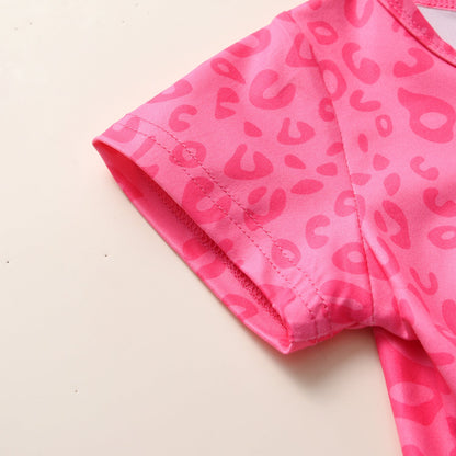 Cotton Kids Set Leopard Print Flare Pants Two Piece Set