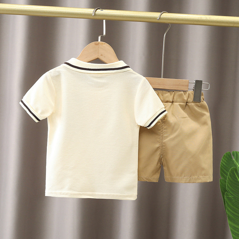 Kids Summer Bear Polo Shirt Two-Piece Set