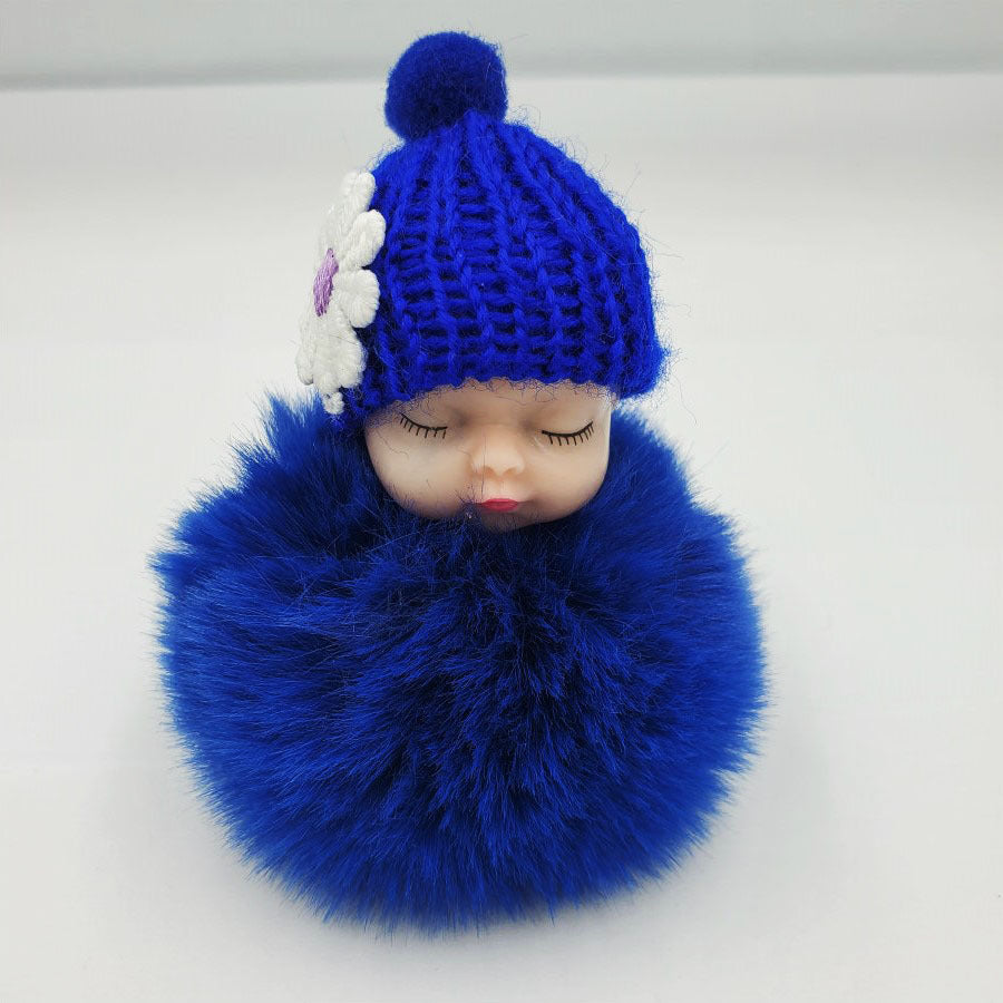 Cute sleeping doll keychain fur ball pendant