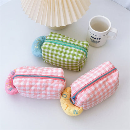 Plaid Cotton Embroidered Pencil Case