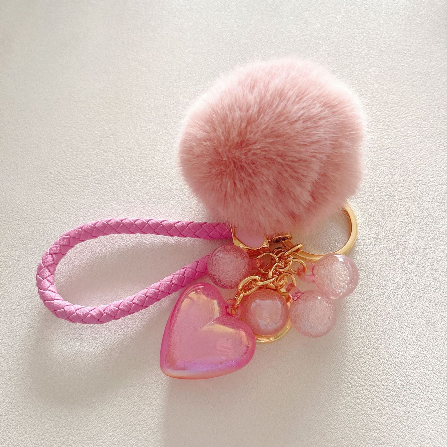 Cute Acrylic Resin Beaded Love Fur Ball Keychain