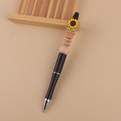 Handmade Beadable Cartoon Sunflower Silicone Wooden Bead
