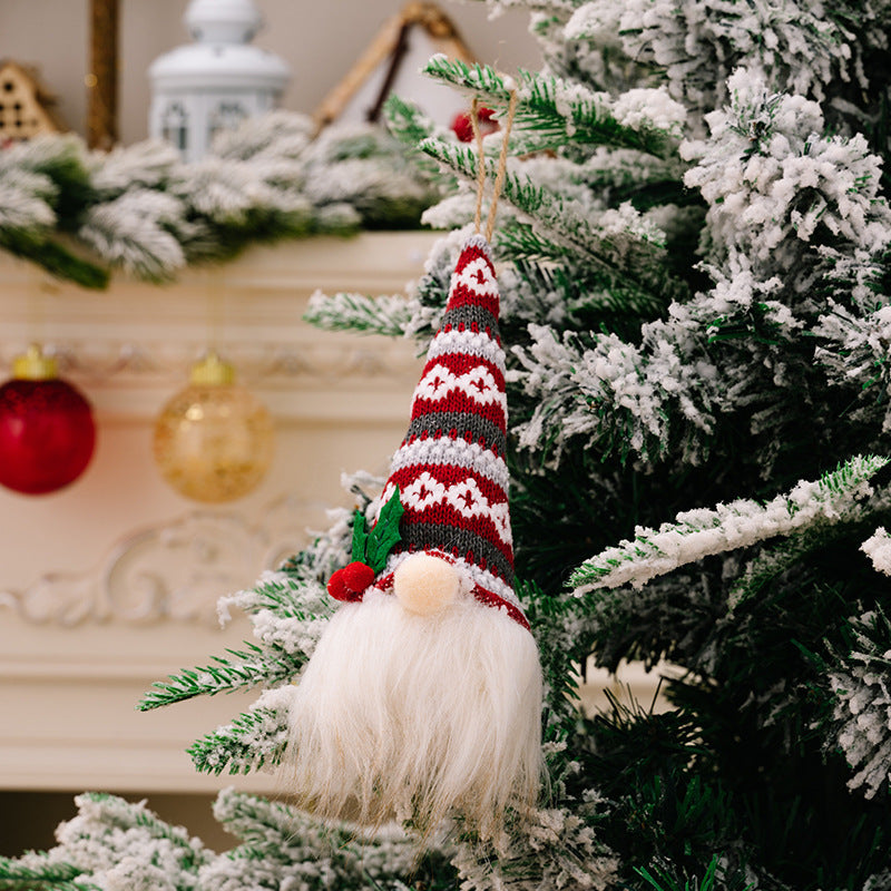 Christmas Knitted Hat with Lights Faceless Doll Pendant