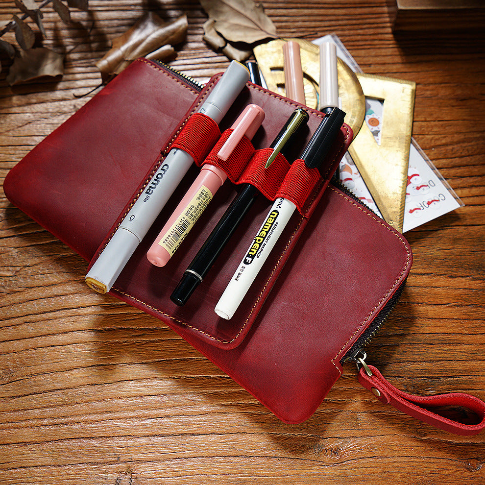 Cowhide Zipper Crazy Horse Leather Multi-functional Zipper Pencil Case