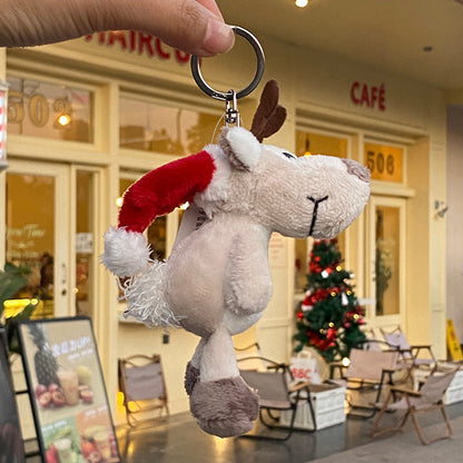 Red Hat Christmas Elk Plush Toy Keychain