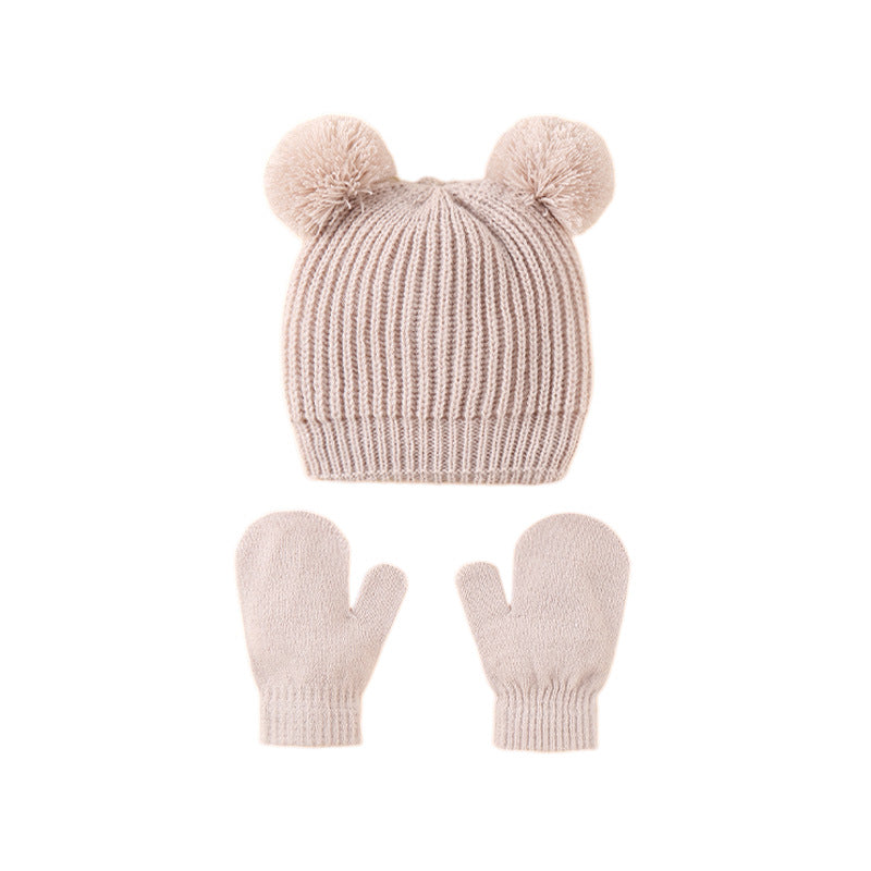 Wholesale Children's Hat Knitted Hat Set Cute Double Ball Wool Polyester Baby Hat 10pcs