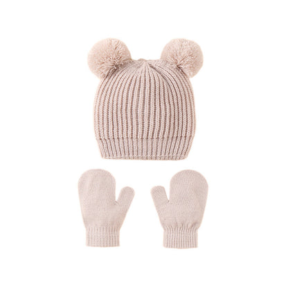 Wholesale Children's Hat Knitted Hat Set Cute Double Ball Wool Polyester Baby Hat 10pcs
