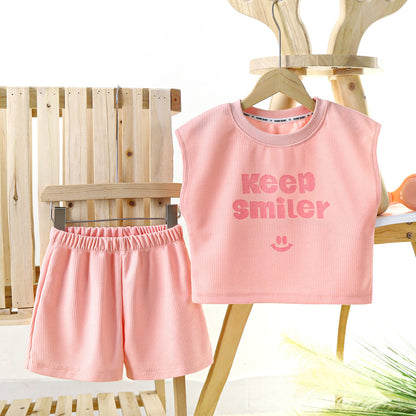 Children Smiley Face Summer Suit Chemical Fiber Baby Clothes