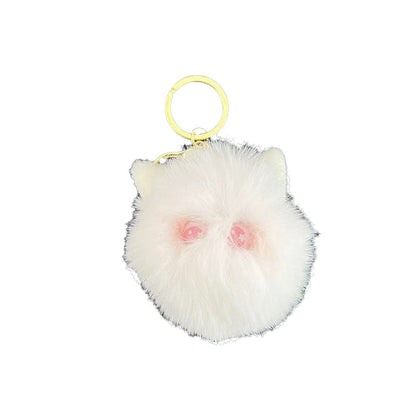 Cute Cat Head Plush Ball Keychain