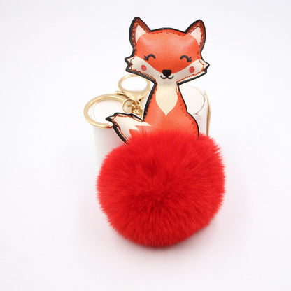 Leather Cute Fox Plush Pom Pom Hanging Ornaments