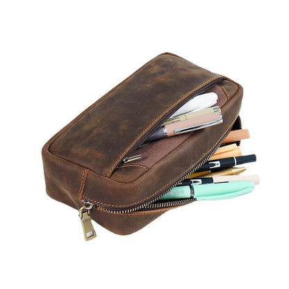 Leather Retro Multi -function Large -capacity Pen Bag