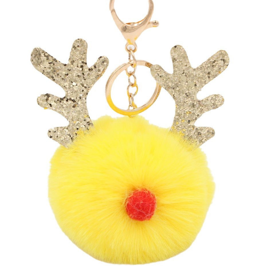 Christmas Antler Plush Ball Keychain