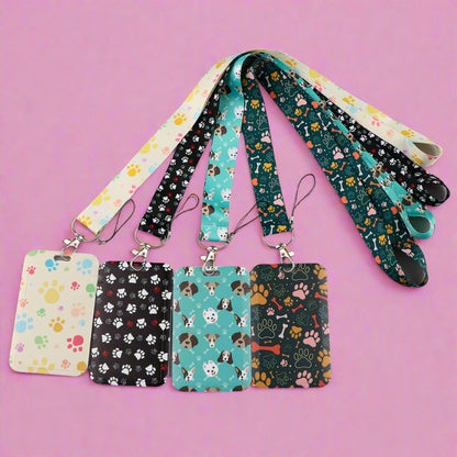 Puppy paw print card holder mobile phone lanyard keychain