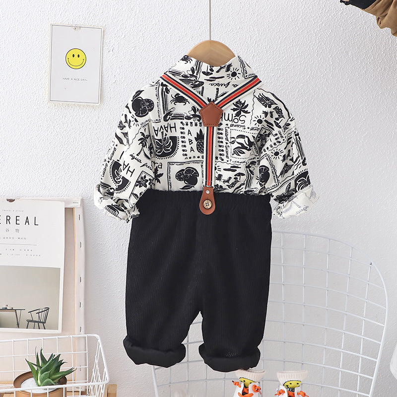 Children's Cotton Casual Long Sleeved Shirt Two-piece Set