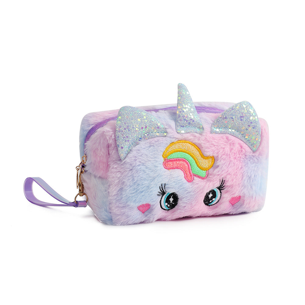 Cartoon Unicorn Big Eyes Plush Student Stationery Pen Bag