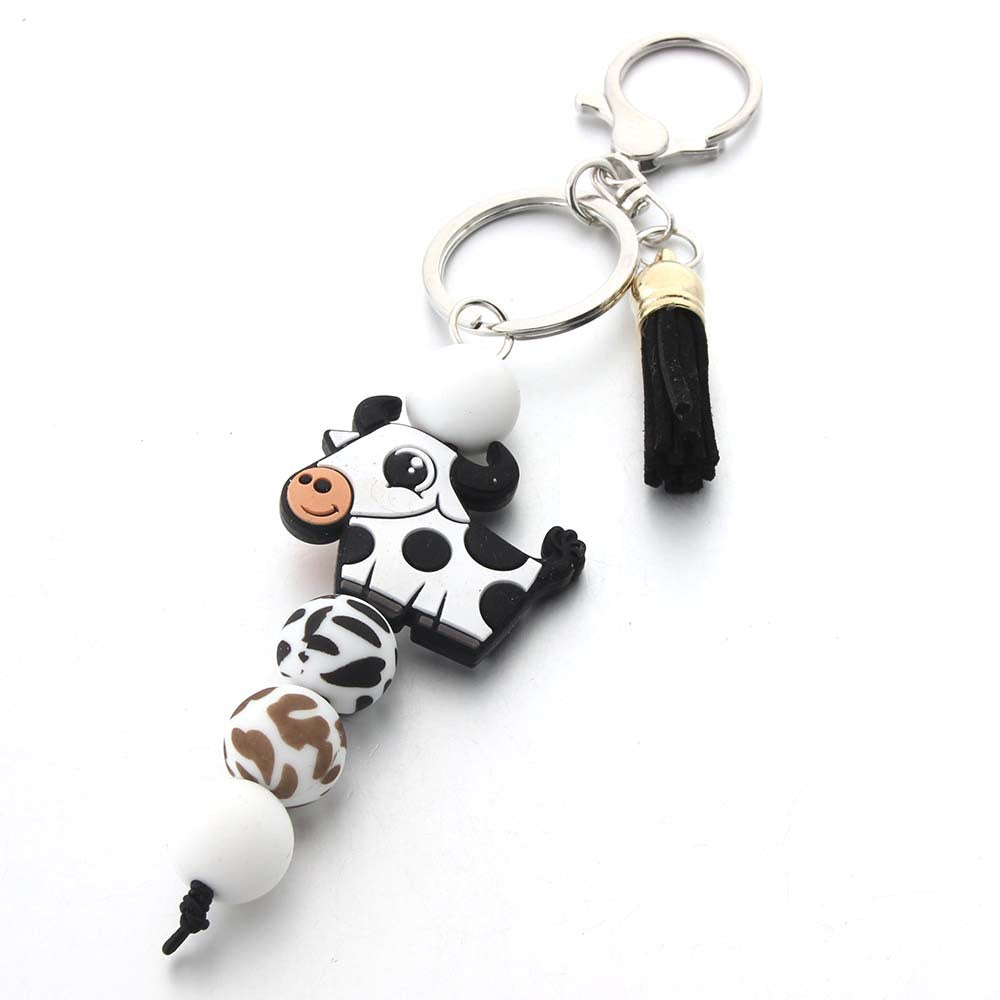 Cartoon Cow Silicone Beaded Keychain Cute Keychain