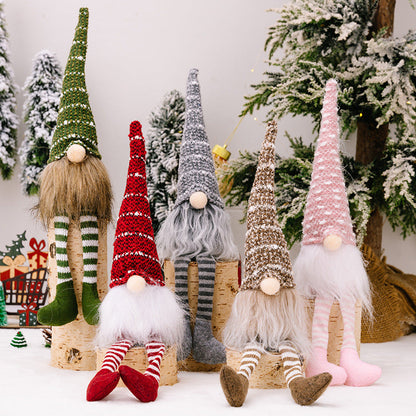 Polyester Christmas Striped Knitted Hat Rudolph Hanging Leg
