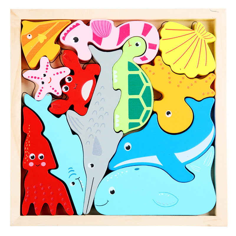 Wholesale Cartoon Animals Three-dimensional Wooden Fruits and Vegetables Transportation Puzzle Puzzle Board