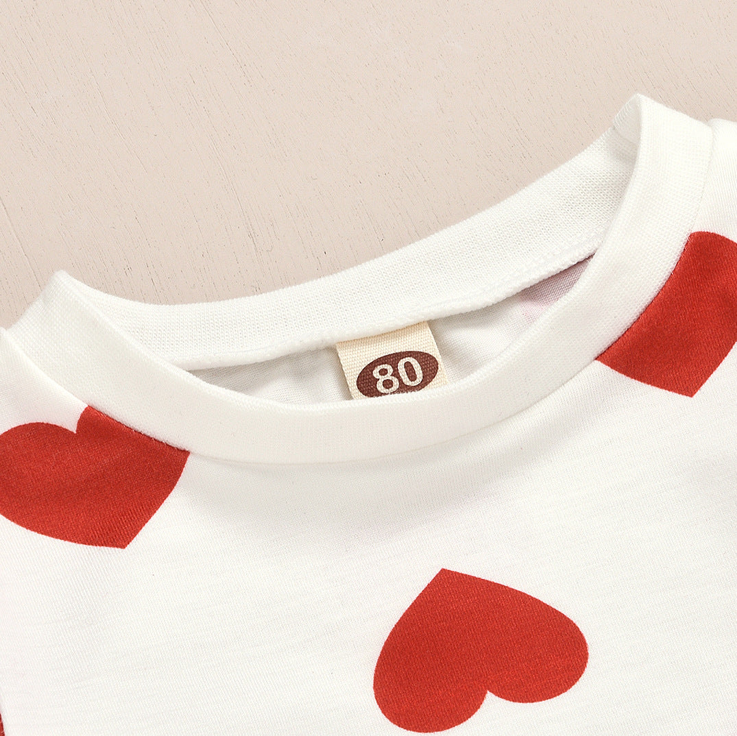 Wholesale Cotton Children's Love Long Sleeved Tops, Red Pleated Skirts