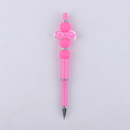 Pink Girls Silicone Beads Beaded Ballpoint Pen
