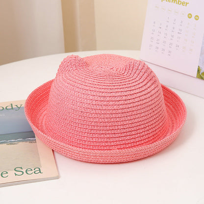 Cute Cartoon Children's Hats Colored Hats Cat Ears Straw Hats