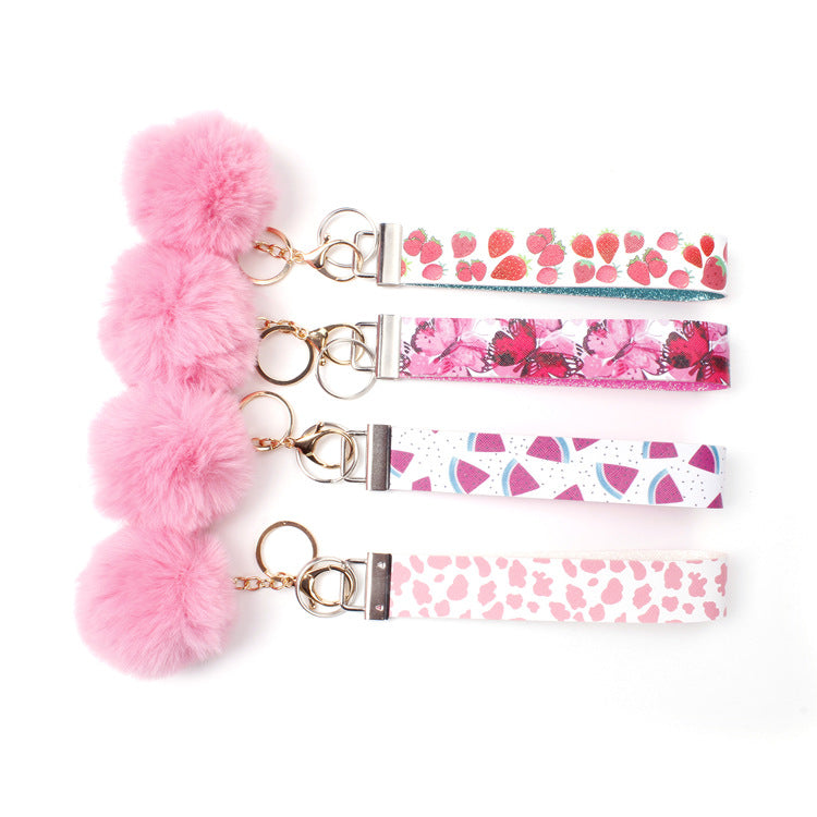 PU Leather Fur Ball Keychain