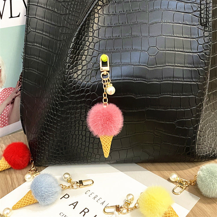 Plush Candy Color Ice Cream Pom Keychain