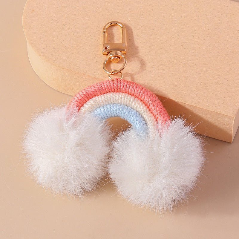 Cartoon Fur Ball Hand Knitted Rainbow Keychain