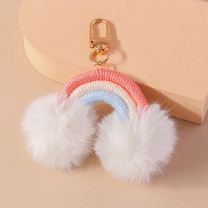 Cartoon Fur Ball Hand Knitted Rainbow Keychain