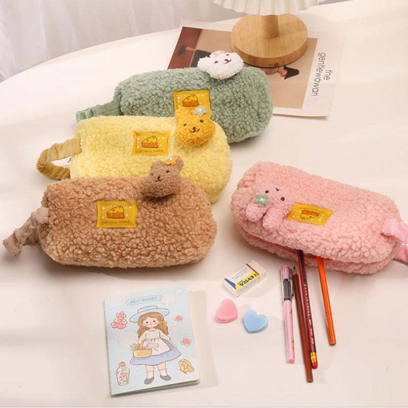 Portable Lamb Wool Large Capacity Simple Pencil Case