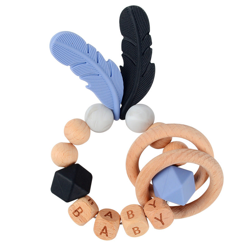 Baby Wooden Teether Bracelet Rattle Silicone Bead Micro Stick TOY