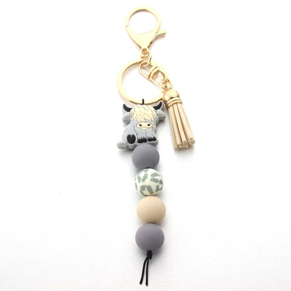 Cartoon West Highland Cow Silicone Beaded Keychain