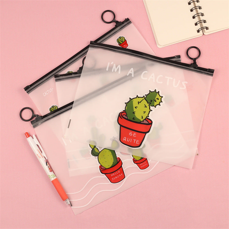 Plastic Cartoon Cactus Zipper Document Bag